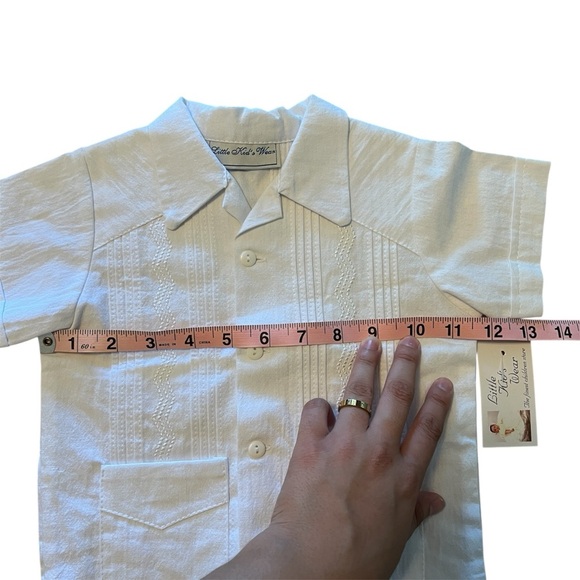 Little Kids Wear Cuban Guayabera Button Up Short Sleeve White Shirt Kids-NWT - Picture 8 of 9